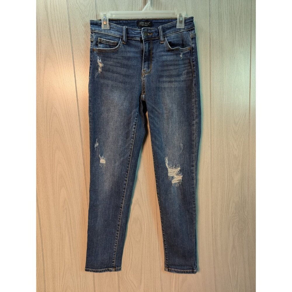 Judy Blue Jeans Womens 3/26 Slim Fit Mid Rise Distressed Fade Stretch 28x27